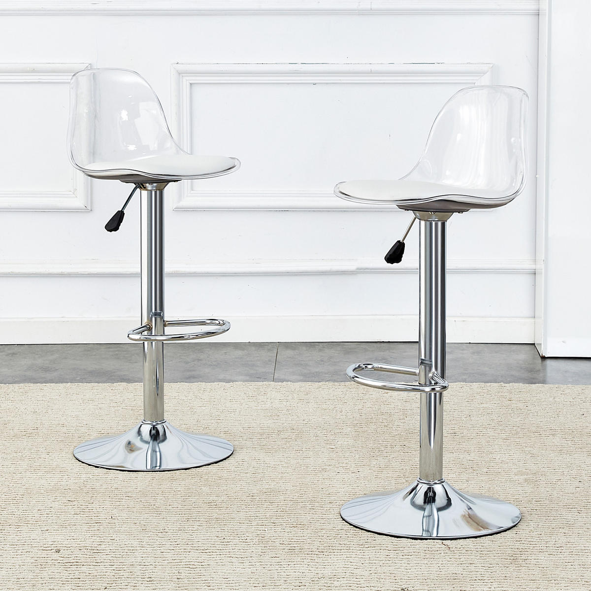 BARHOCKER 2er-Set Weiß und Silber mit Rückenlehne, höhenverstellbar und drehbar - Weiß, Metall (33/82/40.5cm) - PANGIVO