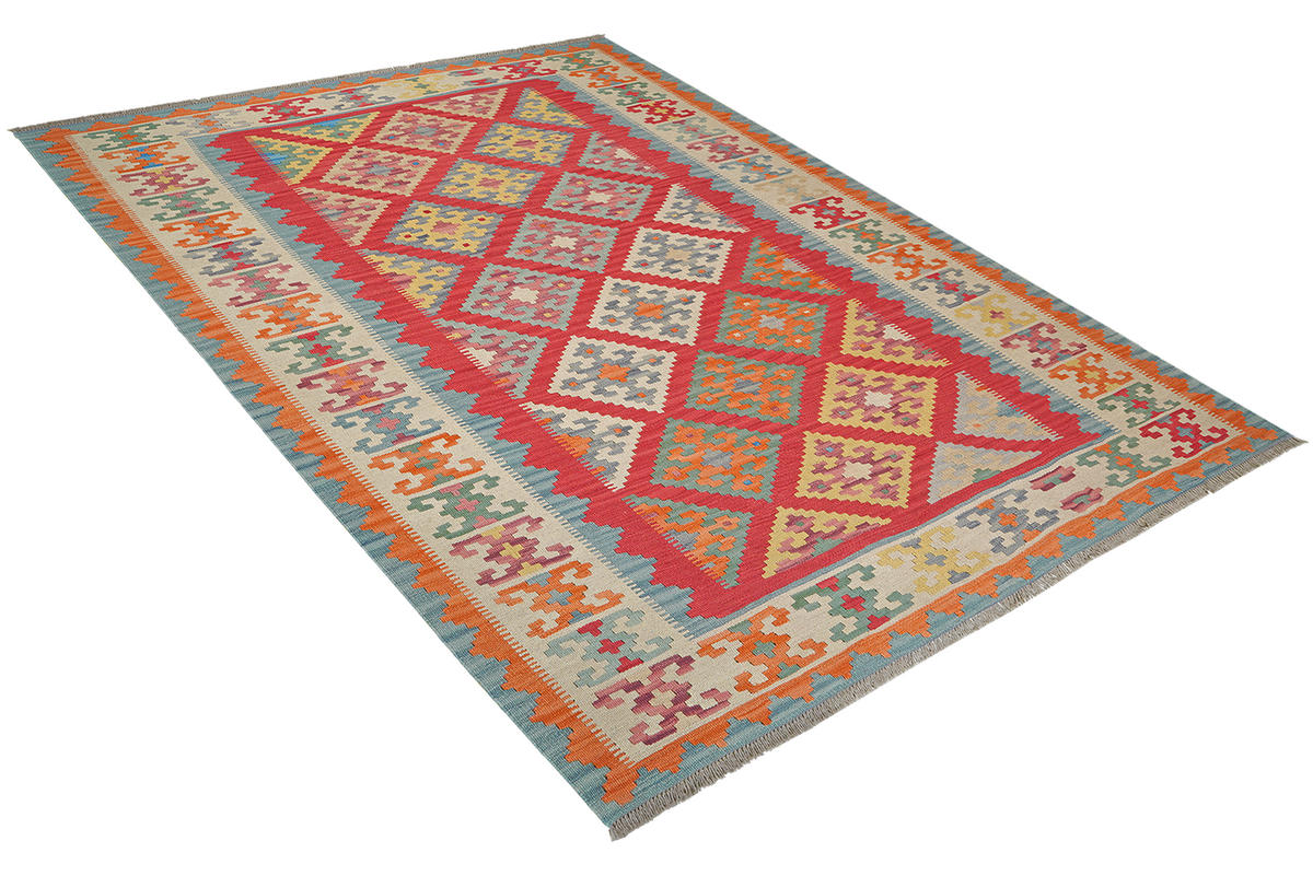HANDWEBTEPPICH Kelim Gashgai Rot 246/183 cm Schurwolle - Rot, Textil (183/246cm) - Looma