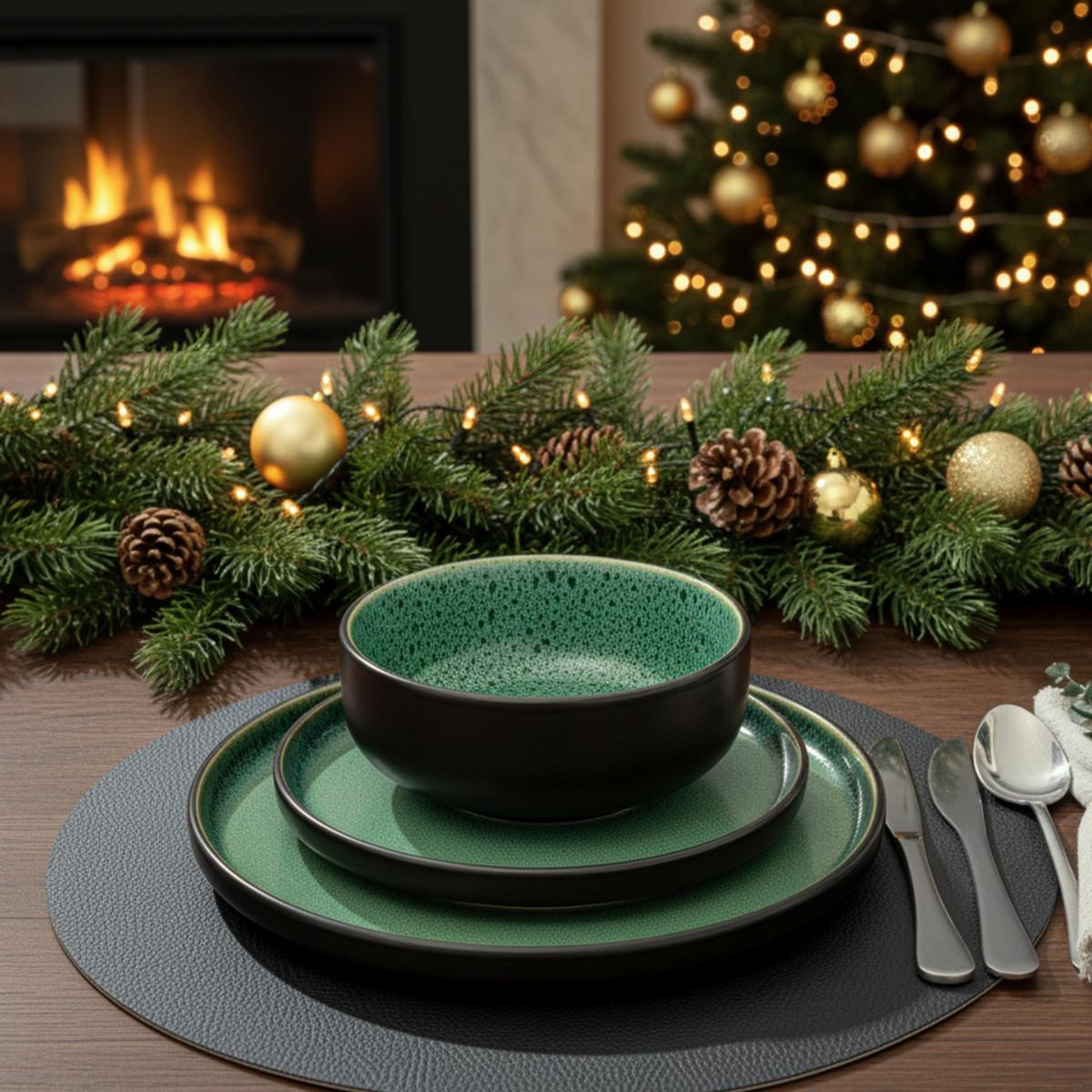 TAFELSERVICE GREENWICH - 24 teilig aus Steingut - Grün, Stein (27/6.3/27cm) - Sänger