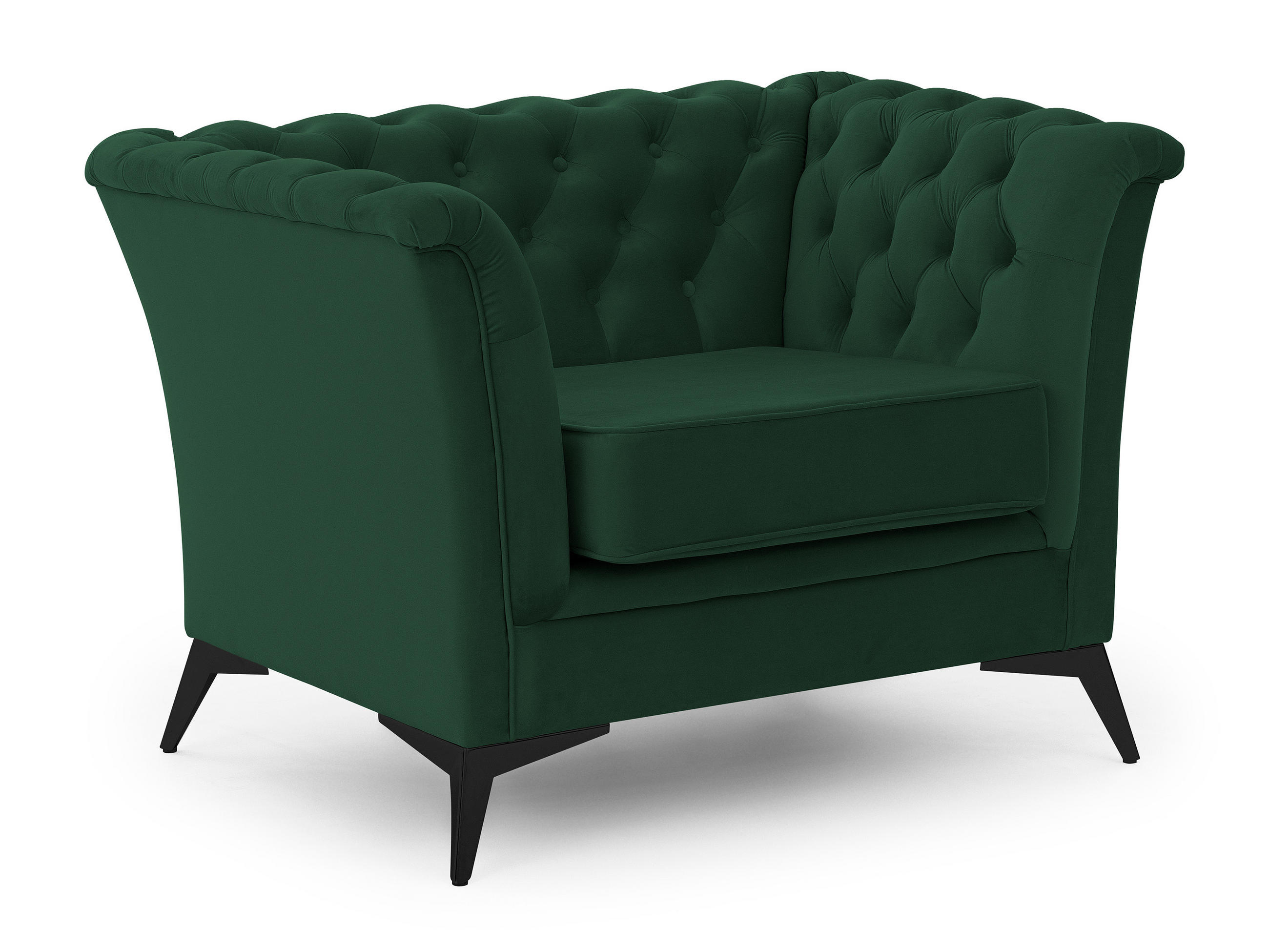 CHESTERFIELD-SESSEL Whitby Flaschengrün Samt mit schwarzen Füßen - Dunkelgrün/Schwarz, Holz/Textil (116/78/82cm) - S-Style Möbel