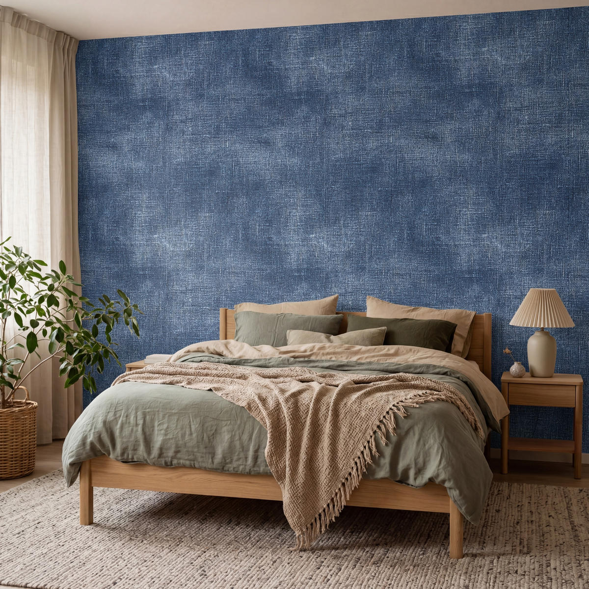 TAPETE - Leinen - Textur - Muster - Denim - Rustikal - 300x220 cm - Blau, Papier (300/220cm) - OnlyWow