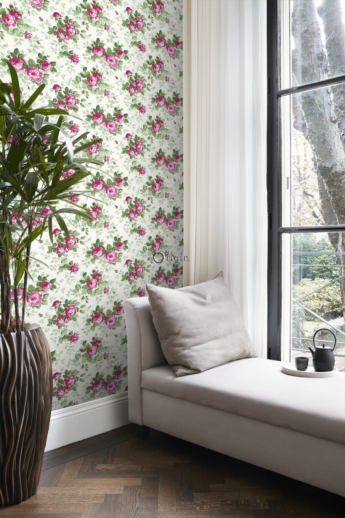 TAPETE Rosen 53 cm x 10.05 m - Pink, Papier (53/1000cm) - Origin Wallcoverings