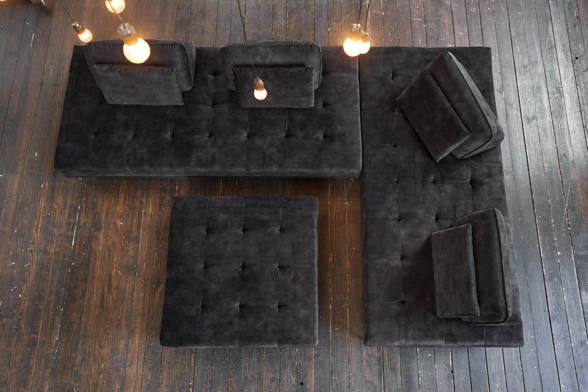 MODULSOFA MIT HOCKER WIOLO Anthrazit Velvet - Anthrazit/Silberfarben, Textil (350/80/350cm) - KAWOLA
