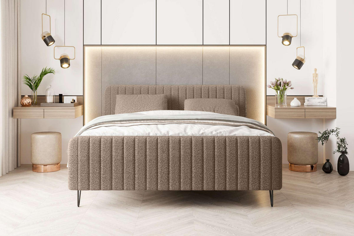 BOXSPRINGBETT LUCIO Bouclé-Stoff Taupe 160/200 cm - Taupe/Schwarz, Textil/Metall (160/200cm) - 99rooms