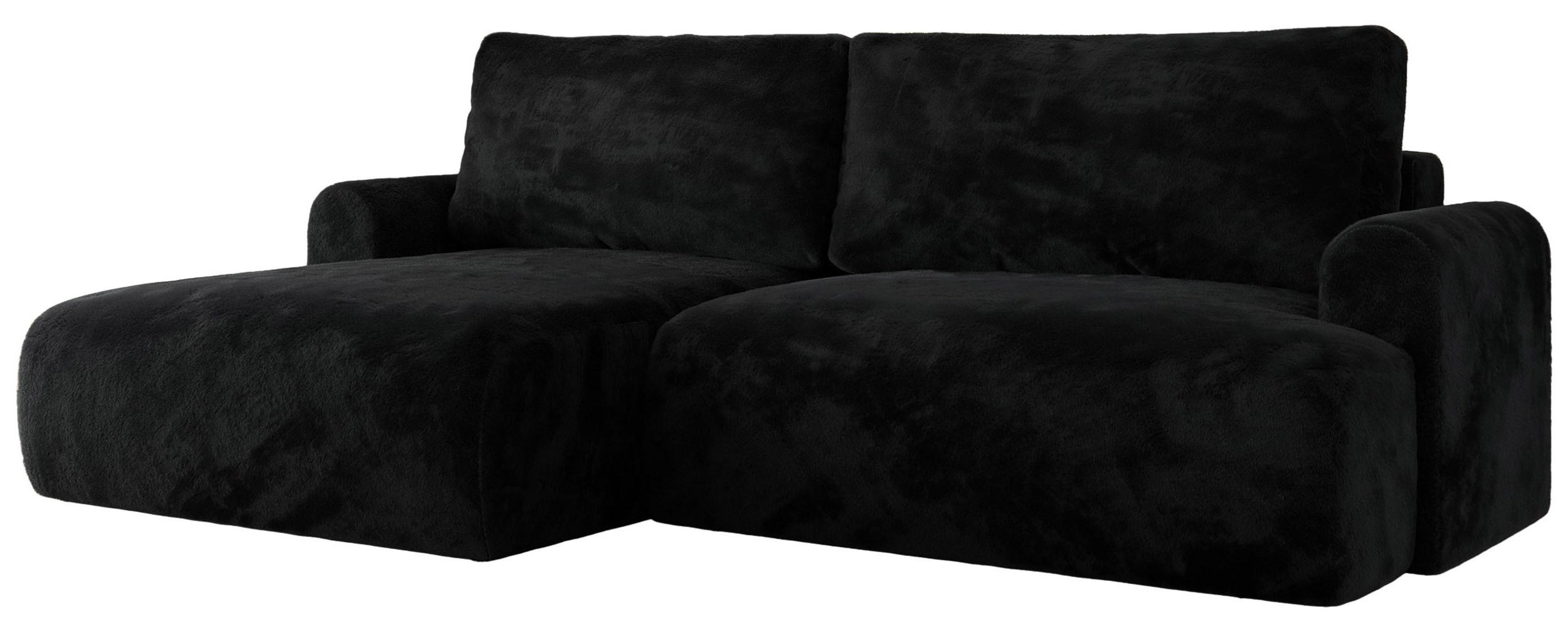 ECKSCHLAFSOFA TONO L Schwarz Plüsch - links - Schwarz, Kunststoff/Textil (260/150cm) - MKS