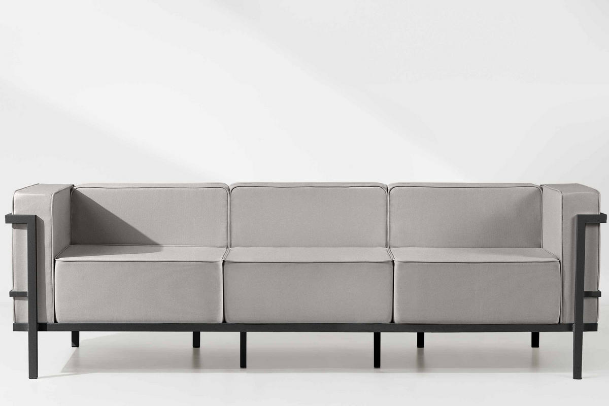 GARTENSOFA TRIGLO 3-Personen, Stahlrahmen, Modern, Dunkelgrau/Hellgrau - Dunkelgrau/Hellgrau, Textil/Metall (229/70/69cm) - KONSIMO®