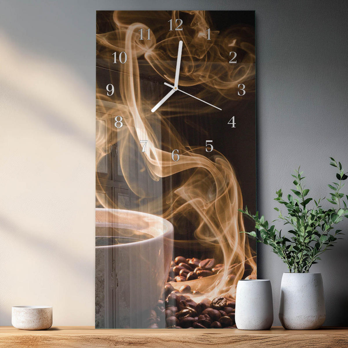 WANDUHR 30x60 cm - Abstraktion - Braun, Glas (30/60/0.4cm) - TULUP