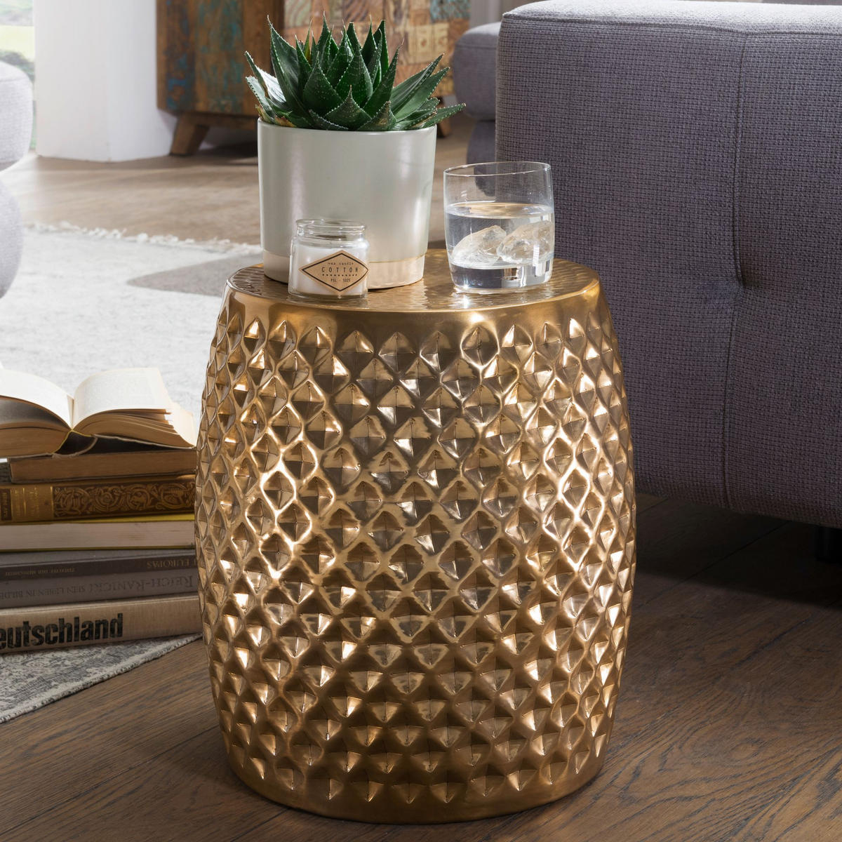 BEISTELLTISCH SITA Orientalisch Rund - Goldfarben, Metall (32/32/42cm) - tinkaro