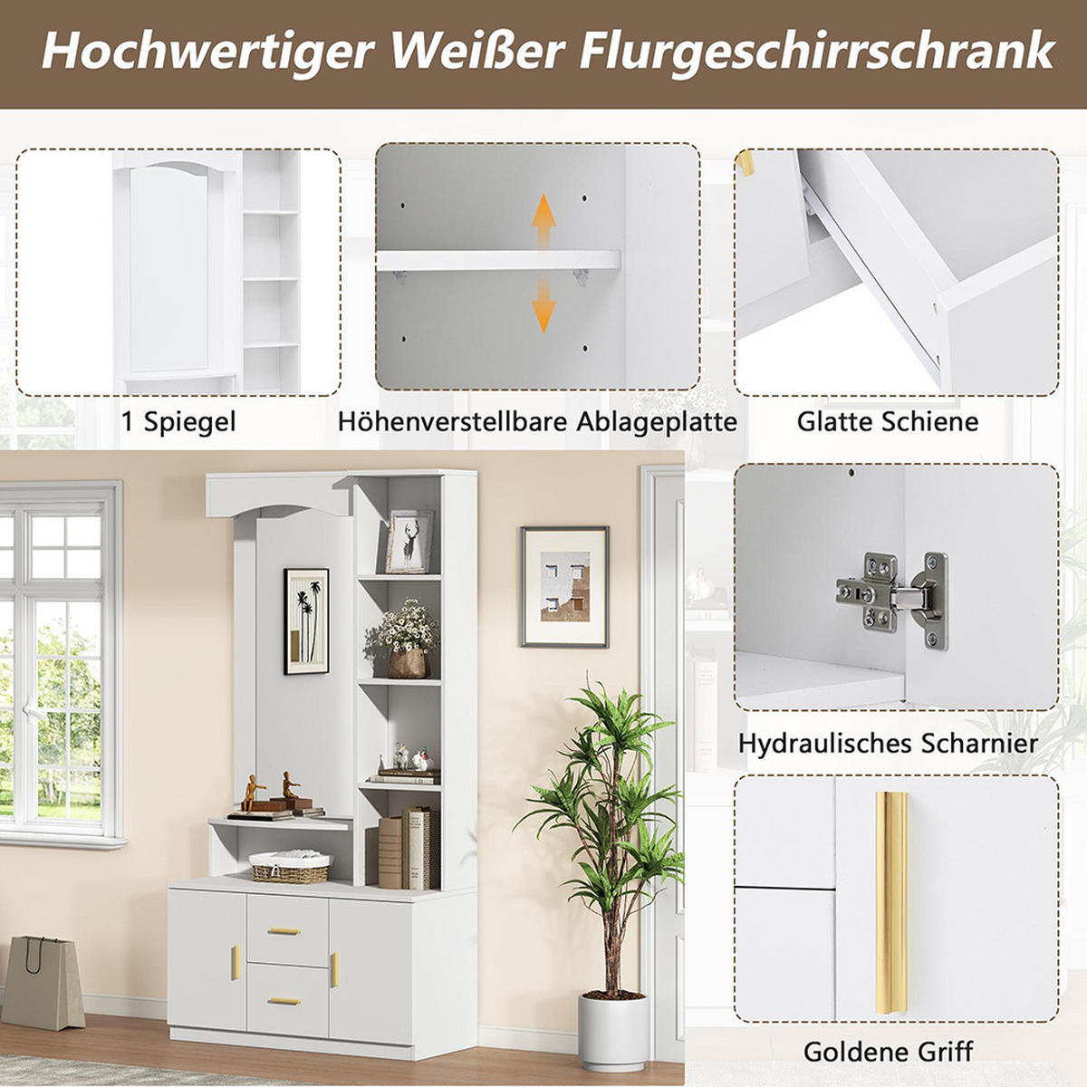 GARDEROBE 90x40x180cm mit Regal,Weiß - Weiß, Holzwerkstoff (90/180/40cm) - KOMHTOM