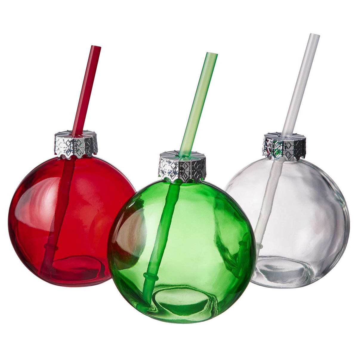 TRINKGLAS (6er-Set) Santa's Bubble mit Strohhalm - Transparent, Glas/Kunststoff (0.4L) - Butlers