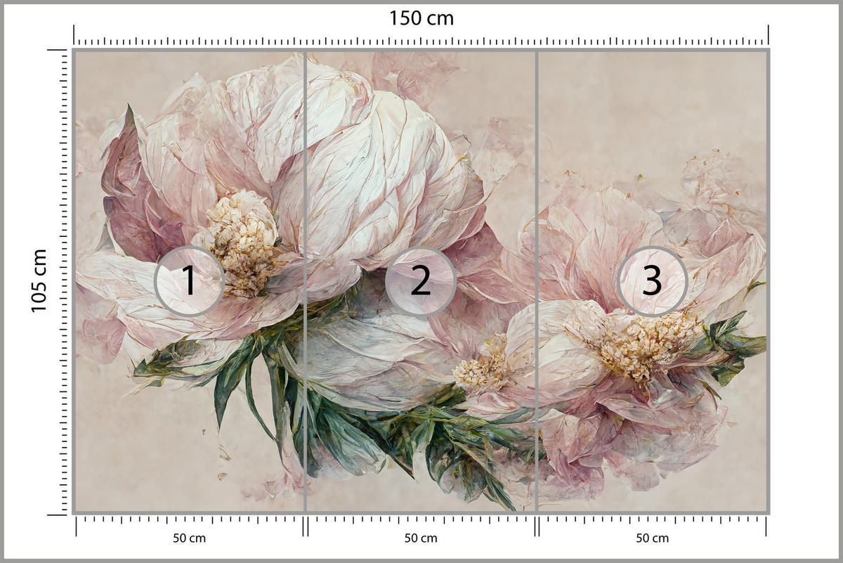 FOTOTAPETE für Wohnzimmer Vintage Rosa Blumen Blätter Natur 150x105 - Beige/Creme, Papier (150/105cm) - Muralo