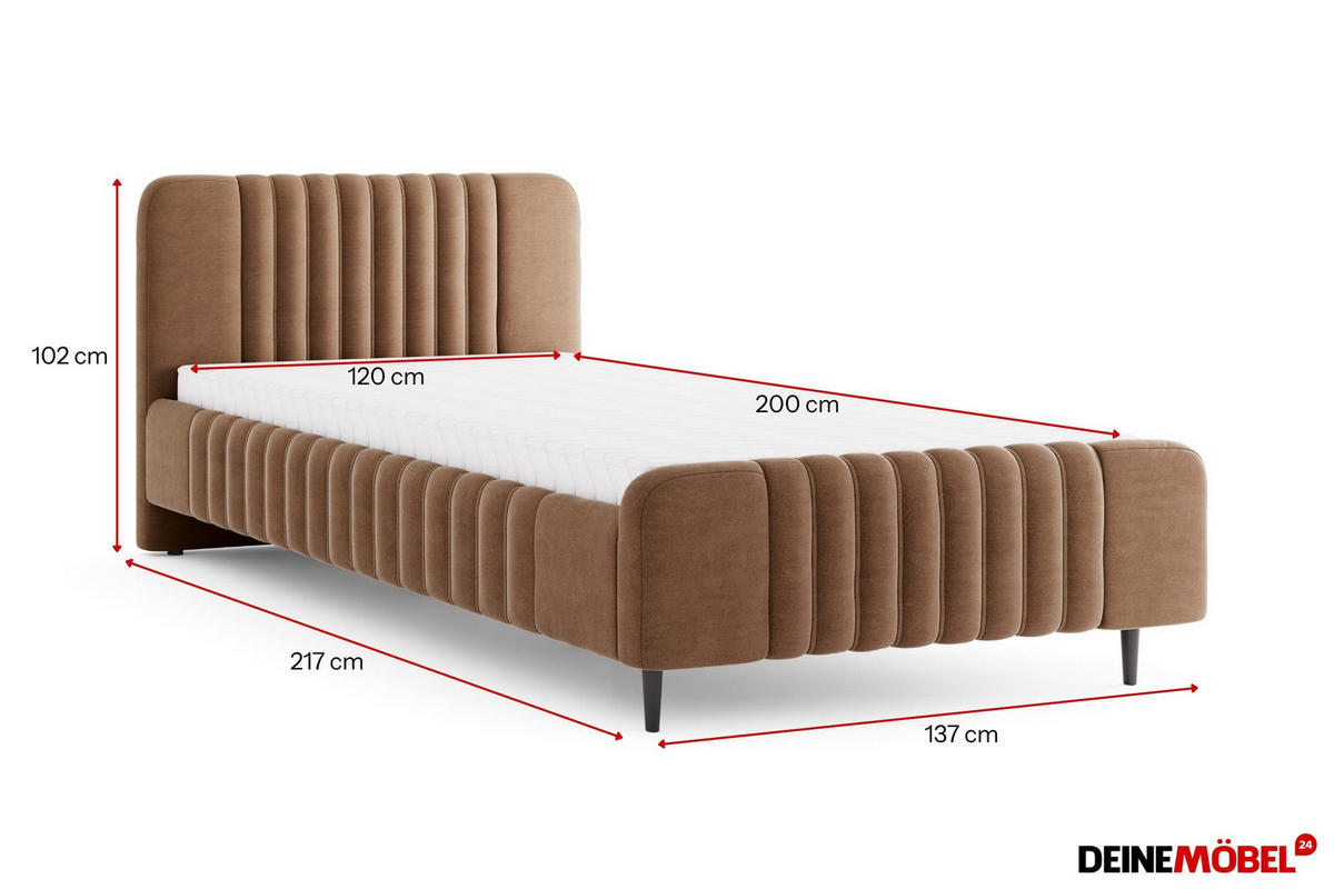 POLSTERBETT AURO 12 120/200 cm in Velours Braun - Braun, Holzwerkstoff (120/200cm) - Deine Möbel 24