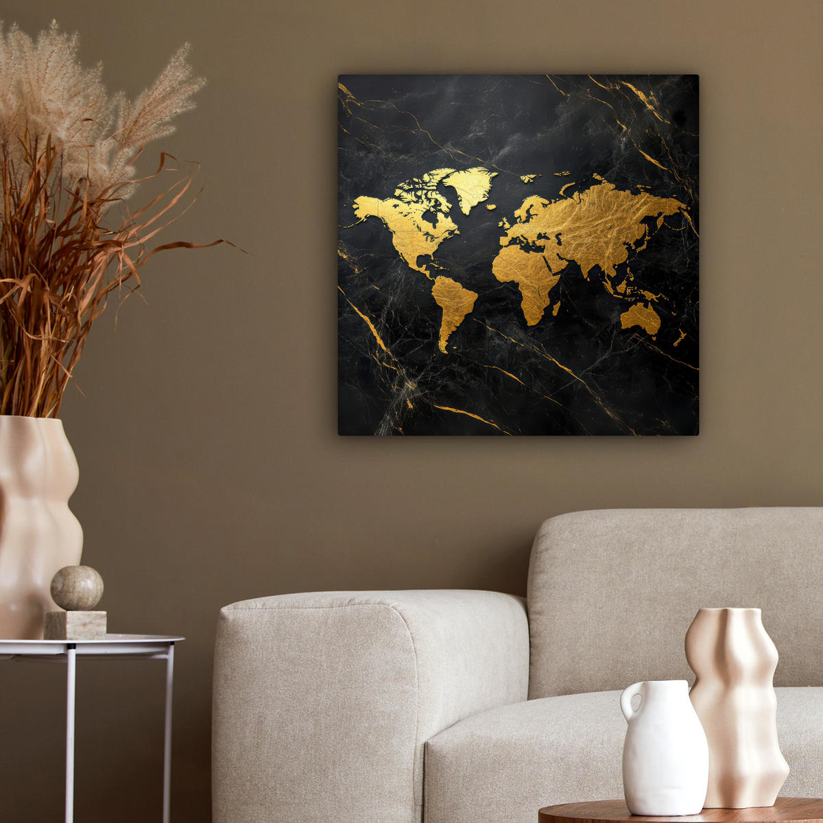 LEINWANDBILD Weltkarte - Gold - Marmor 50x50 cm - Goldfarben, Textil (50/50cm) - MuchoWow