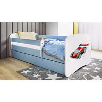 KINDERBETT Rennwagen 70x140 cm mit Matratze, Schublade, Rausfallschutz & Lattenrost, Blau - Blau, Holzwerkstoff (70/140cm) - RAUMHIRSCH FURNITURE