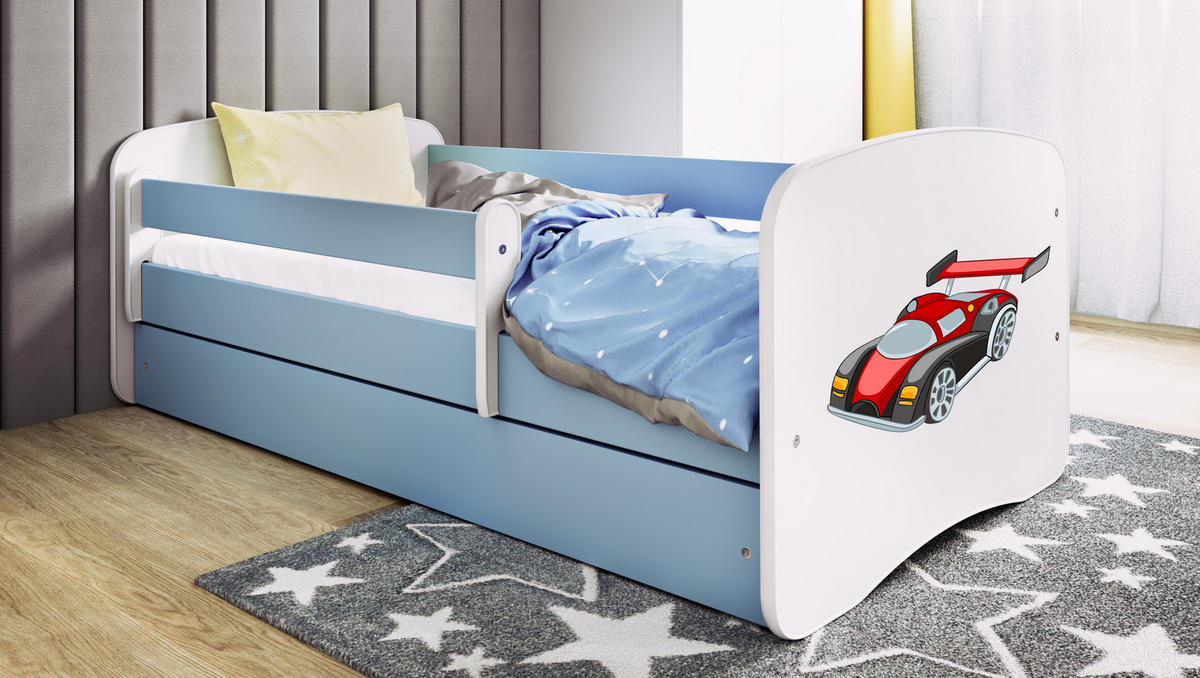 KINDERBETT Rennwagen mit Schublade und Matratze 140/70 - Blau, Holzwerkstoff (70/140cm) - RAUMHIRSCH FURNITURE