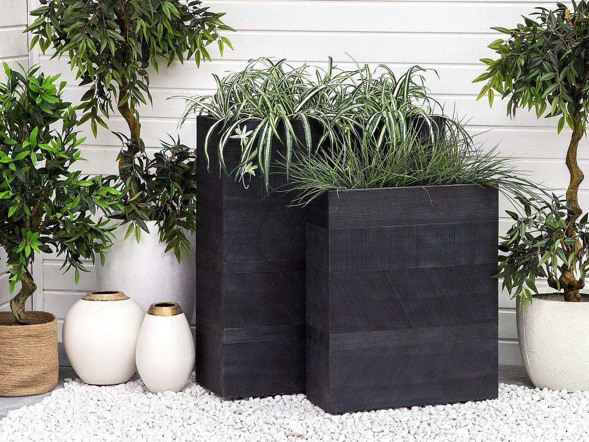 BLUMENTOPF schwarz rechteckig 80/30/92 cm Thimena - Schwarz, Naturmaterialien (92cm) - Beliani