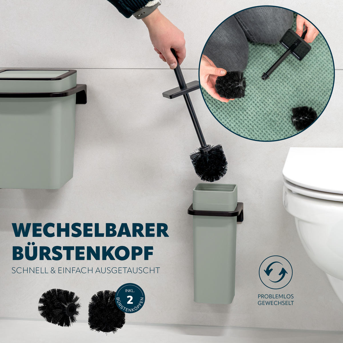 WC-GARNITUR SAVONA, salbei, Kunststoff - Salbeigrün, Kunststoff (12/36.5/13cm) - bremermann