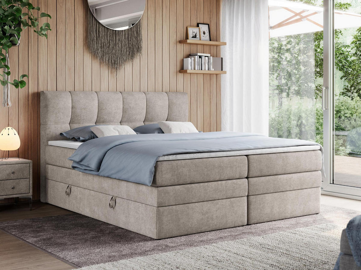 BOXSPRINGBETT ALVIN KING 180/200 Beige Struktur - H3 - Beige, Holz/Textil (180/200cm) - MKS