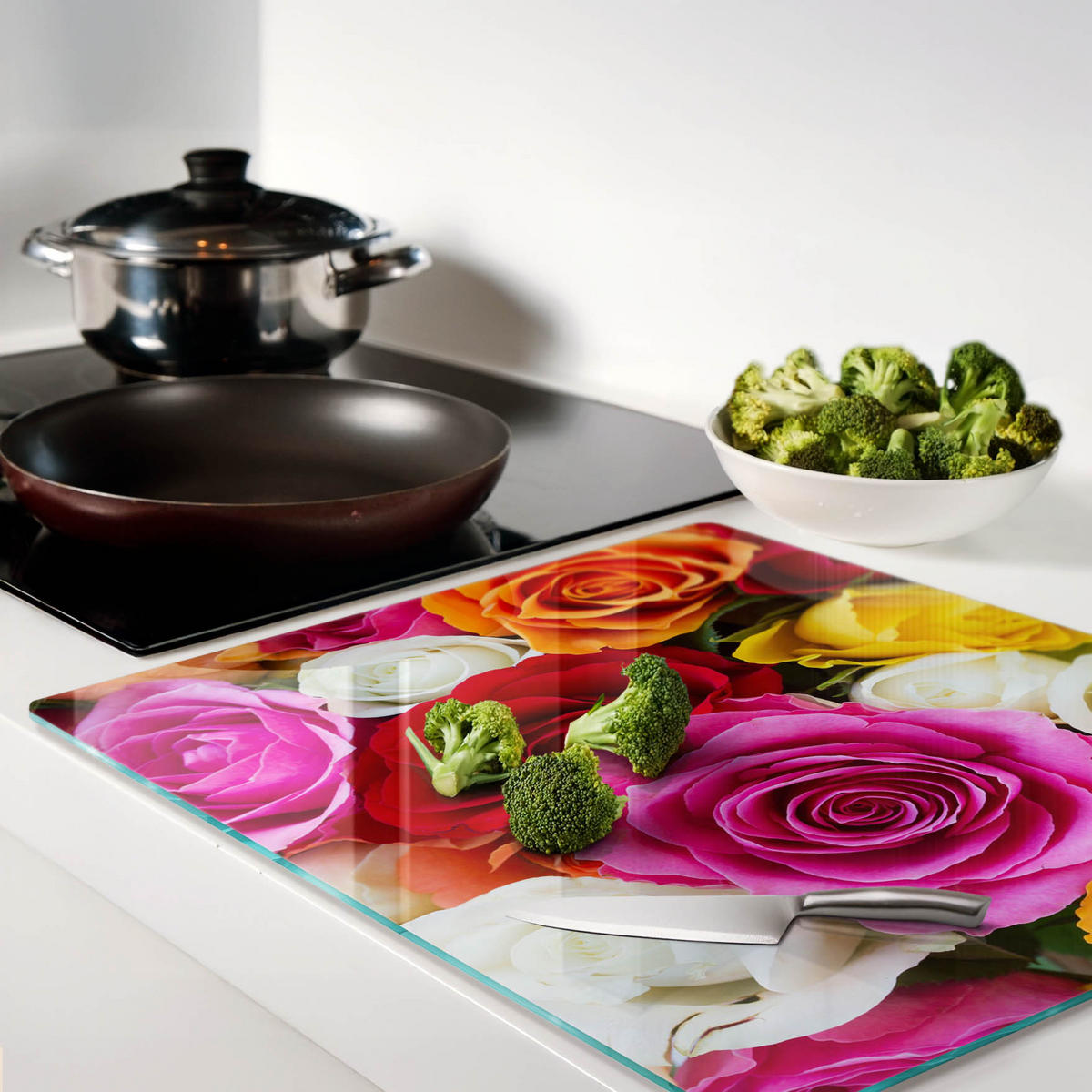 GLASPLATTE 60x52 cm Bunte Rosen - Multicolor, Glas (60/0.4/52cm) - TULUP