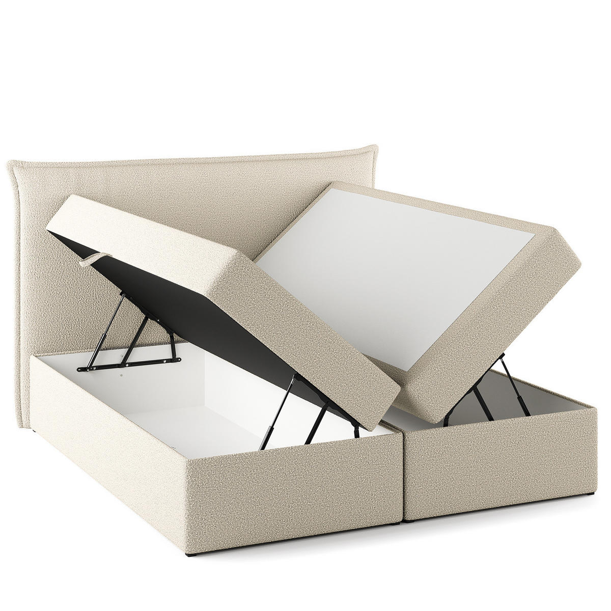 BOXBETT mit Stauraum - Bouclé - Creme, Holzwerkstoff/Textil (180/200cm) - home24
