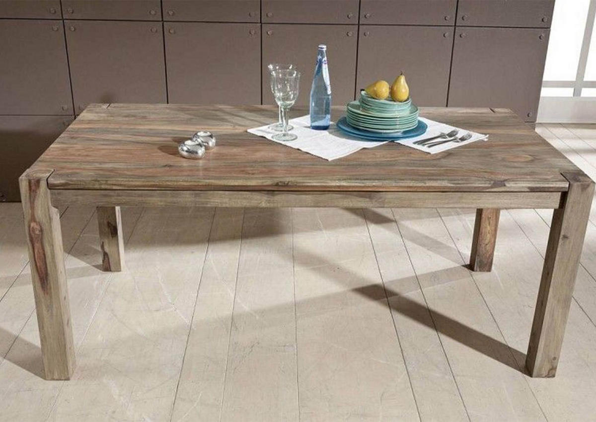 ESSTISCH Sheesham 120x90x76 grau geölt NATURE GREY #502 - Grau, Holz (120/90/76cm) - Massivmoebel24