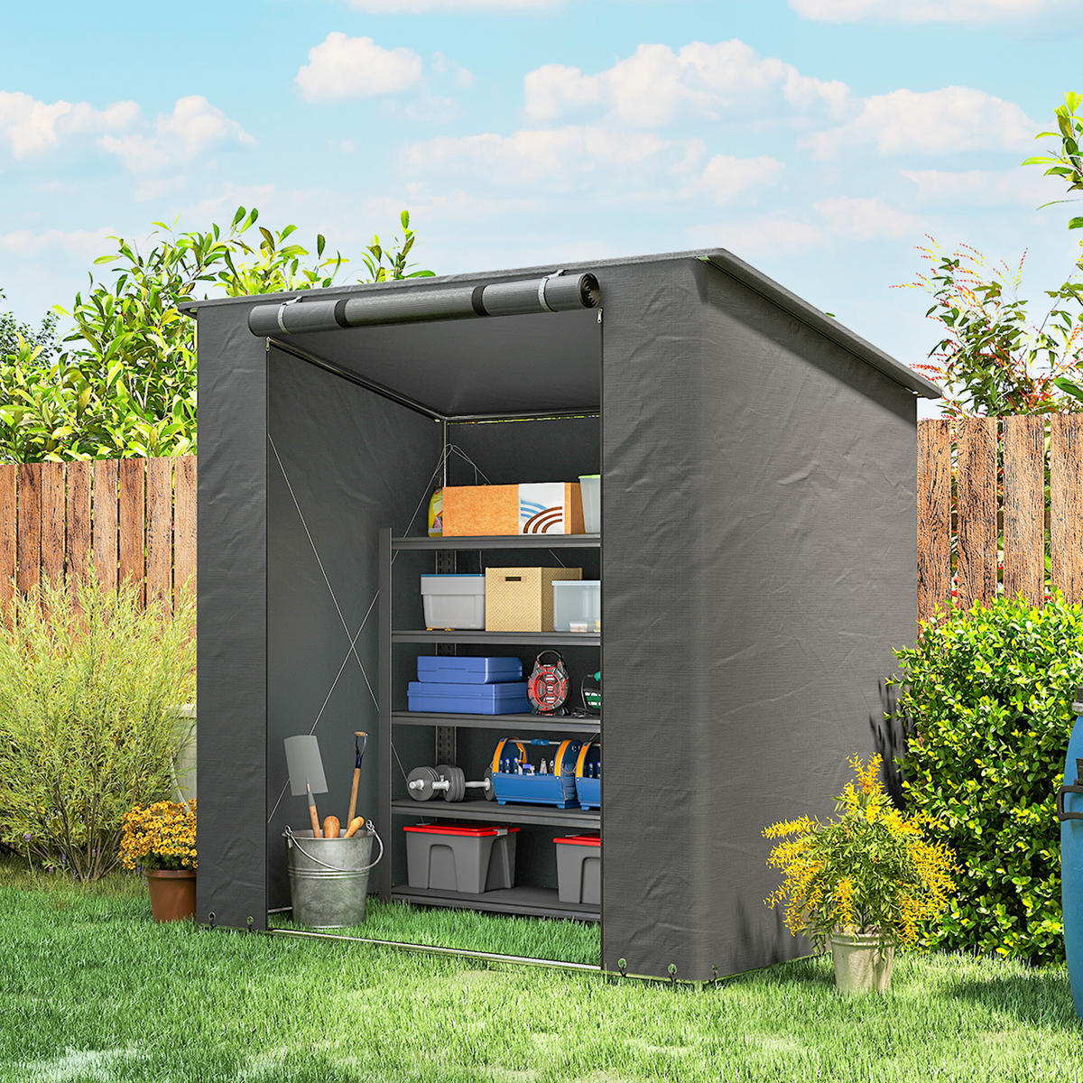 ZELTGARAGE 1,9x1,2 m Wasserdicht Garagenzelt mit aufrollbarer Reißverschlusstür - Dunkelgrau, Metall (120/204/187cm) - Outsunny