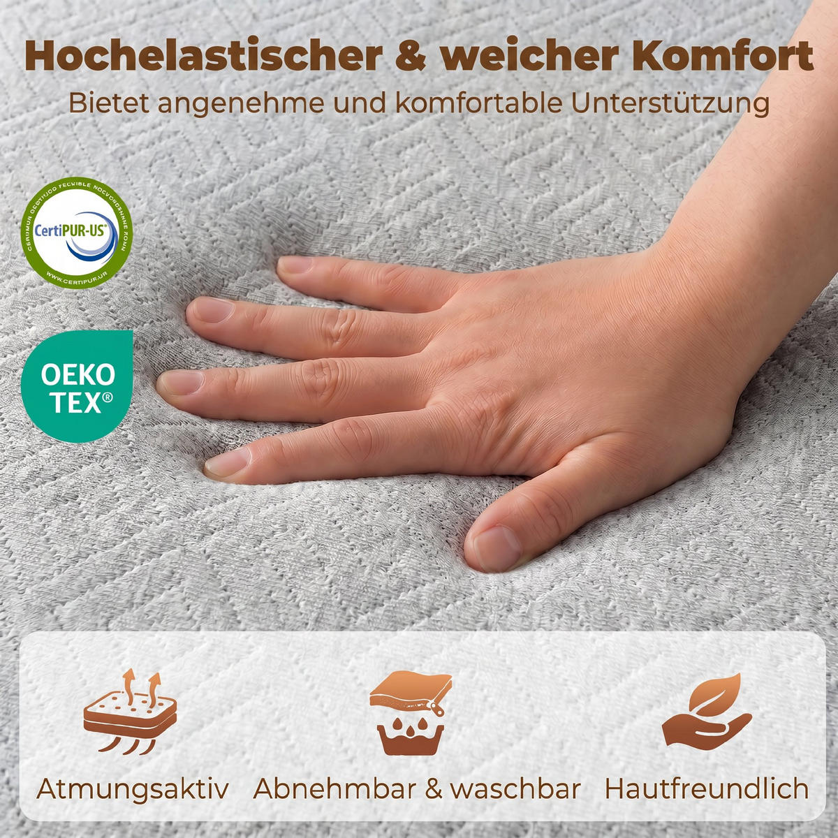 KLAPPMATRATZE Strickstoff 100 Prozent Polyester Gel-Memory-Schaum Hellgrau - Hellgrau, Textil (90/200cm) - HOMCOM