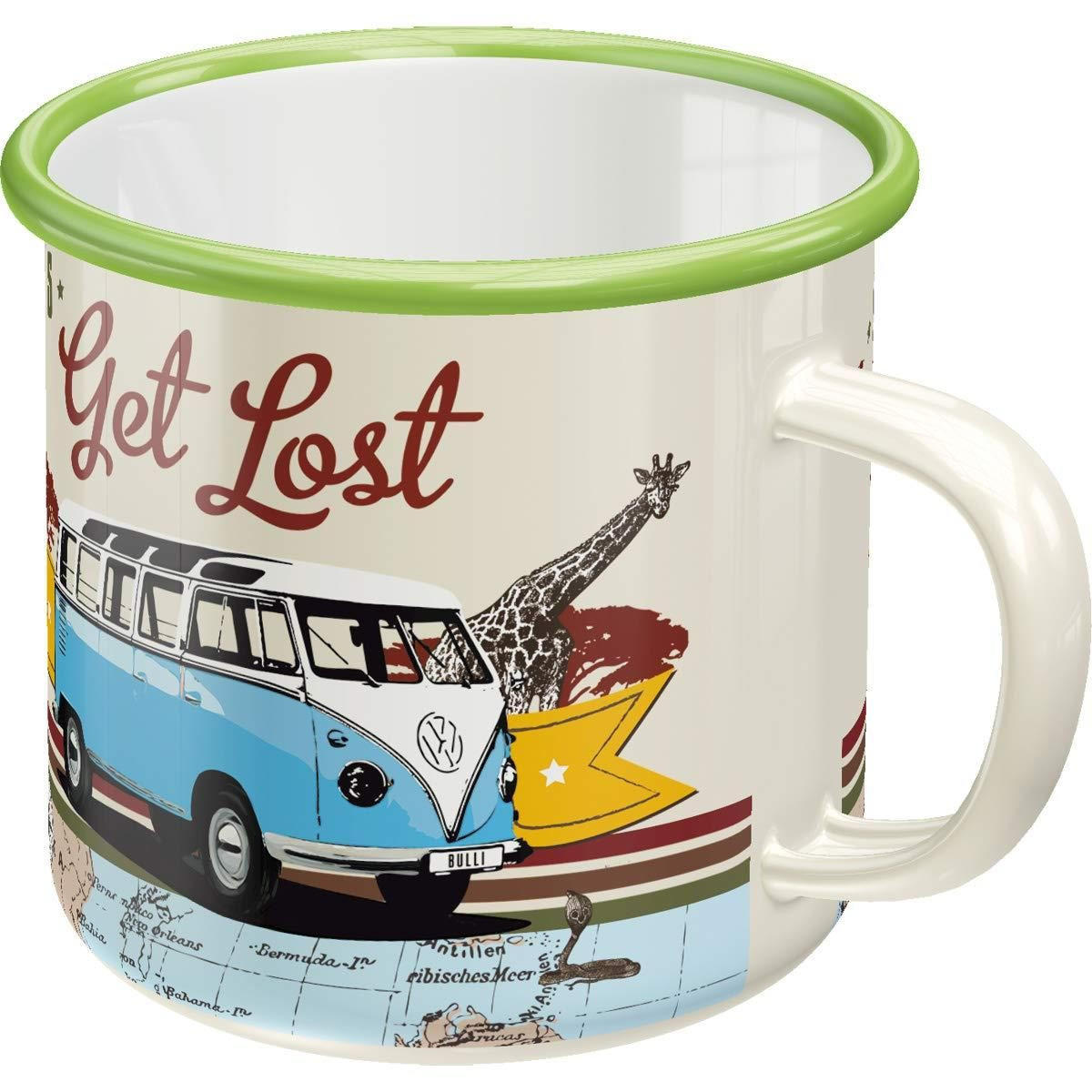 EMAILLE-BECHER 360 ml Volkswagen VW Bulli Let's Get Lost - Limette/Weiß, Metall (0.36L) - Nostalgic-Art