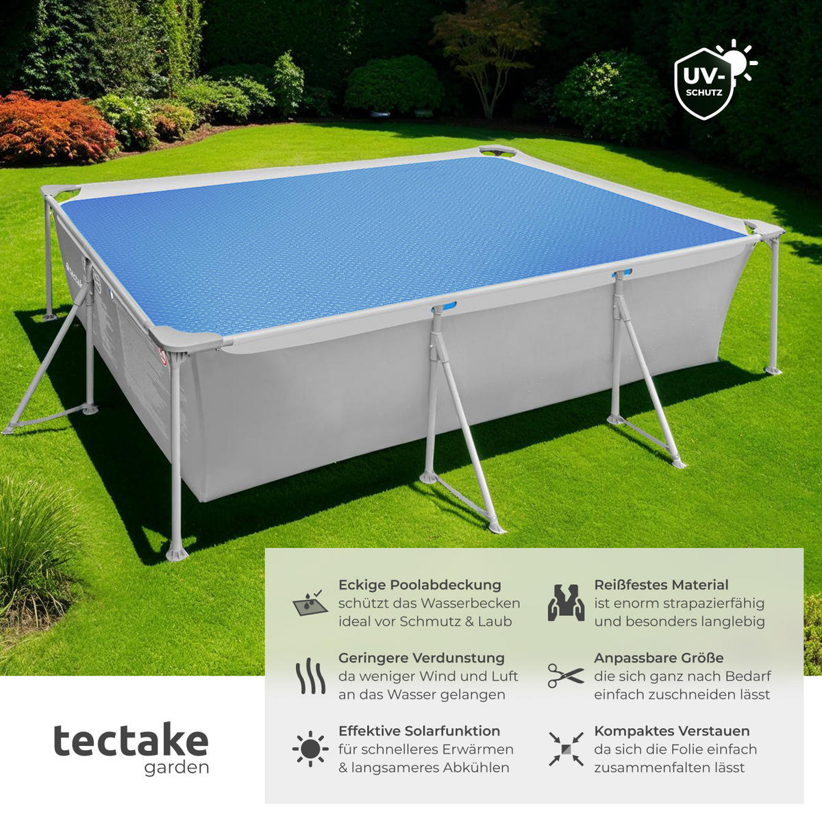 POOLABDECKUNG , 366 x 732 cm, blau - Blau, Kunststoff (732/366cm) - tectake
