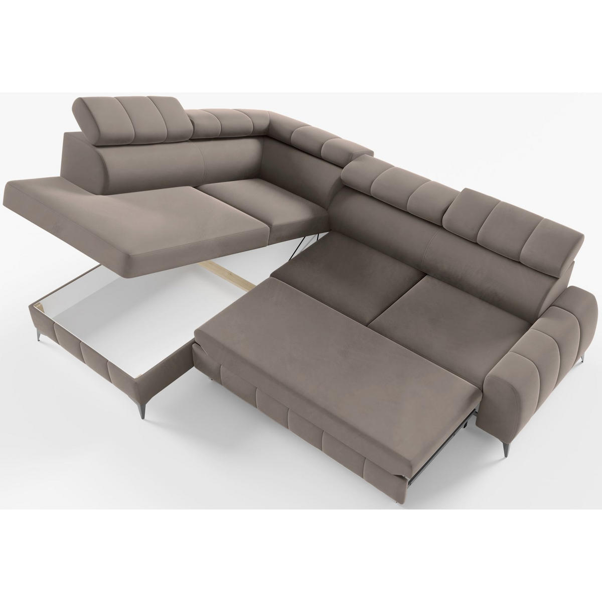 ECKSOFA London Hellbraun Velours - Hellbraun/Schwarz, Textil/Metall (274/203cm) - Selsey