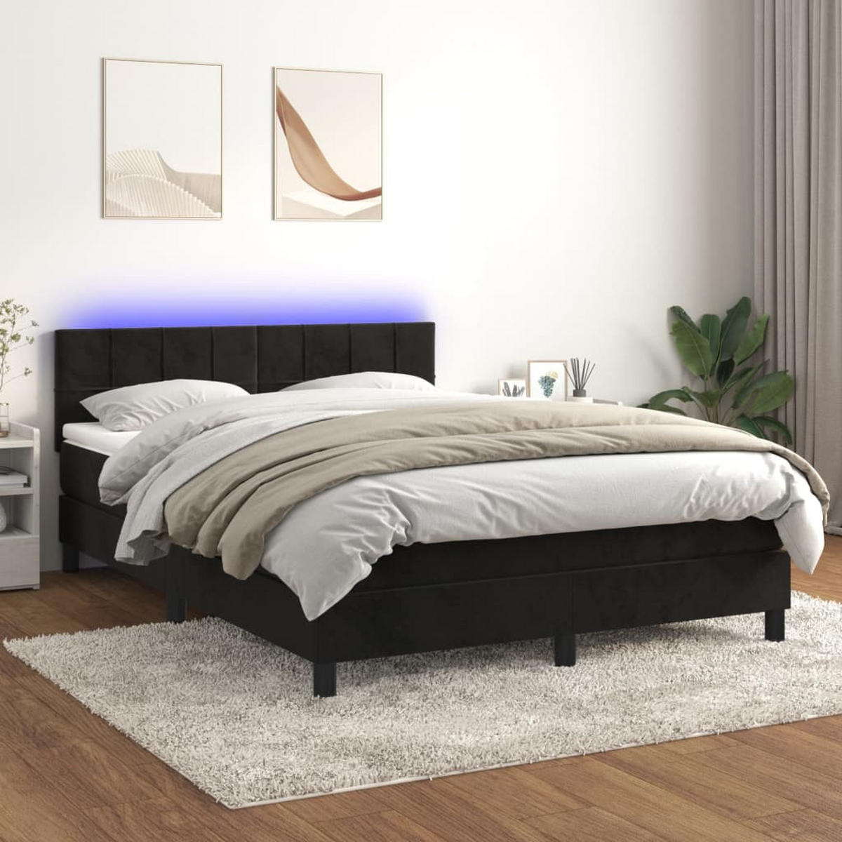 BOXSPRINGBETT MIT MATRATZE & LED SCHWARZ 140X200 CM SAMT - Schwarz, Holz/Textil - vidaXL
