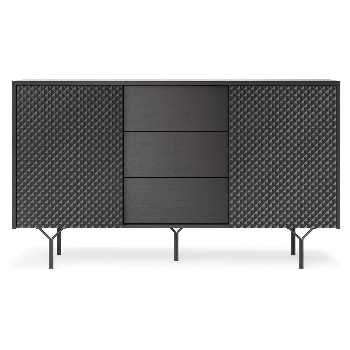 SIDEBOARD NEROCCI 144/83/38 cm mit 3 Schubladen 2 Türen Schwarz - Schwarz, Holzwerkstoff (144/83/38cm) - MASSENO