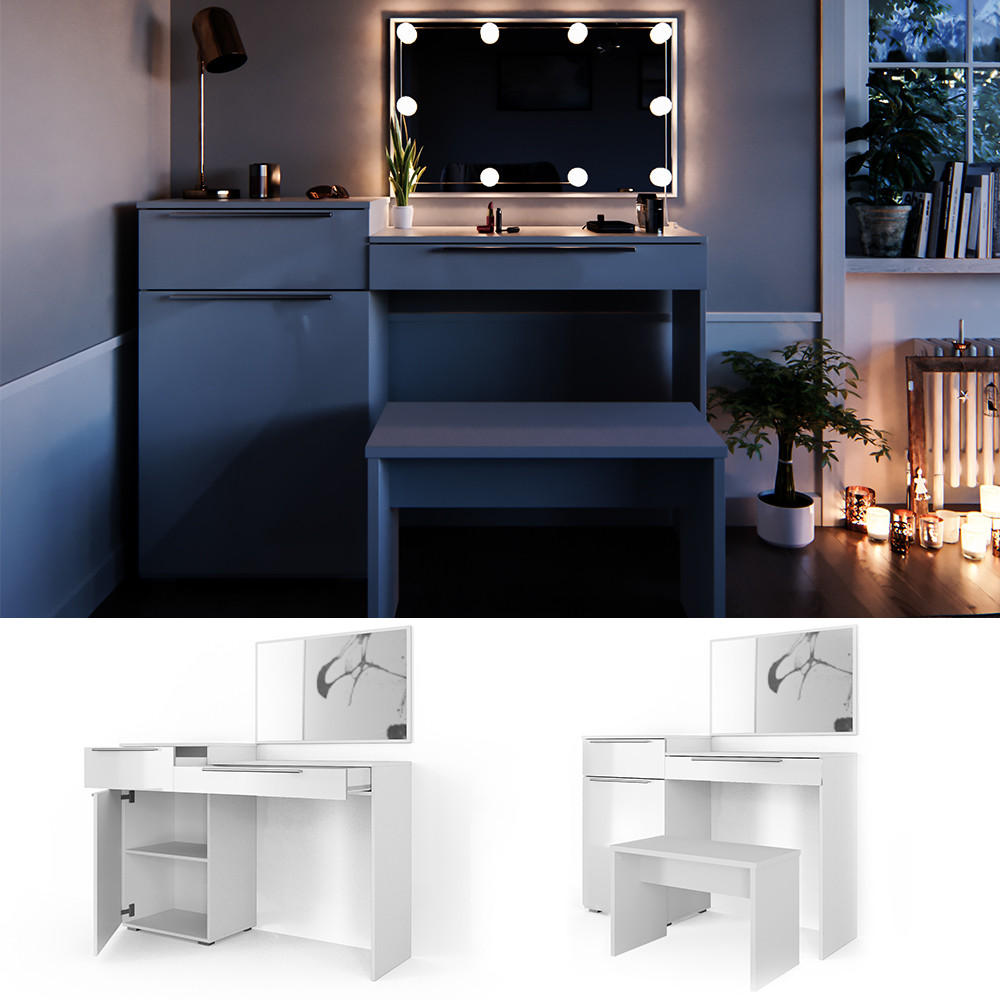 SCHMINKTISCH Lilli Weiß 135 cm mit Bank - Weiß, Holzwerkstoff (135/90/39cm) - Vicco