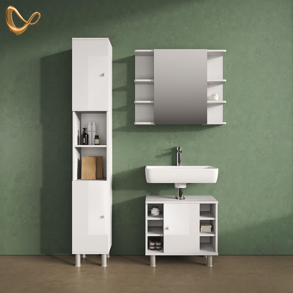 WASCHBECKENUNTERSCHRANK Fucino Weiß Hochglanz 60 x 54 cm - Weiß Hochglanz/Weiß, Holzwerkstoff (60/54/32cm) - Livinity®