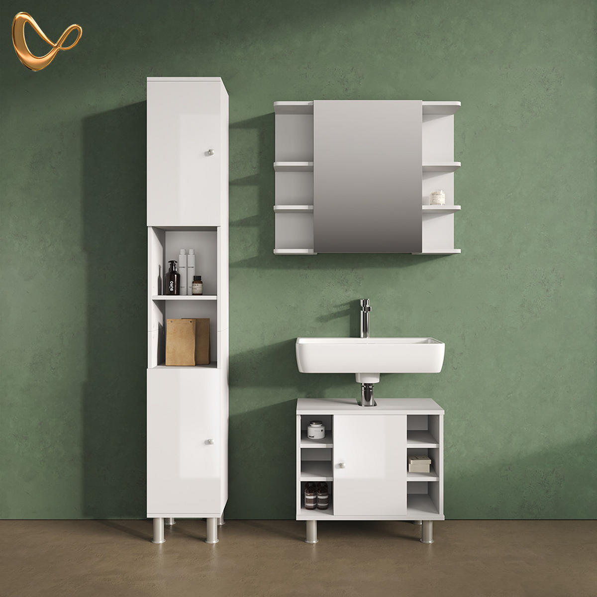 WASCHBECKENUNTERSCHRANK Fucino Weiß Hochglanz 60 x 54 cm - Weiß Hochglanz/Weiß, Holzwerkstoff (60/54/32cm) - Livinity®