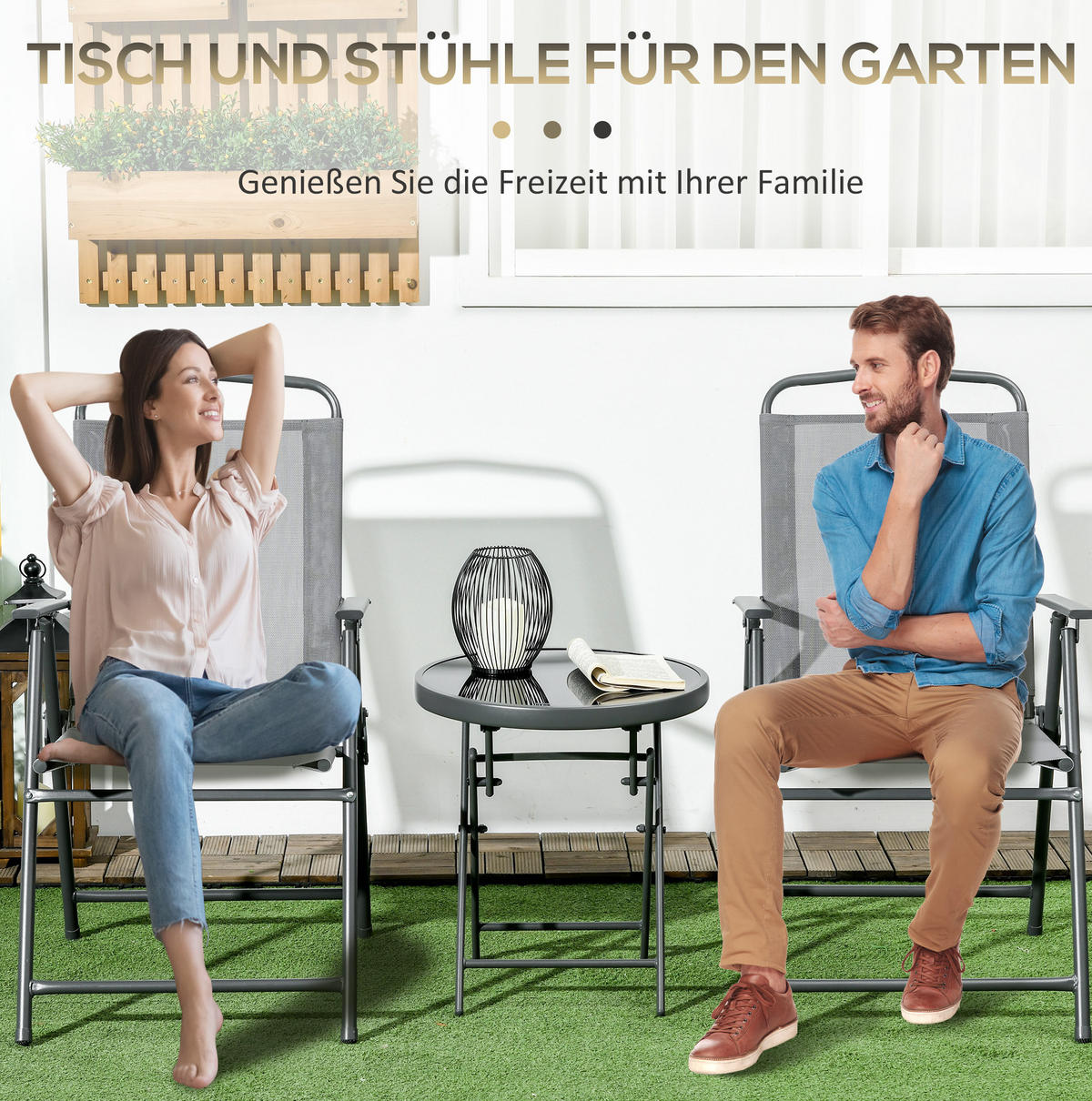 BISTRO-SET 3-teilig mit Klappfunktion, Stahlgestell und Glastisch, 53,5/64/93 cm, Hellgrau - Hellgrau, Metall - Redom