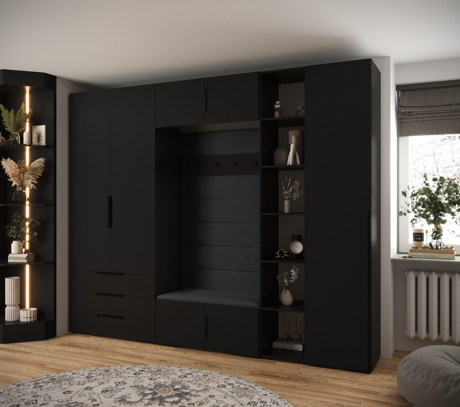 GARDEROBEN-SET 236,7/290/47 - Schwarz, Holz/Kunststoff (290/236.7/47cm) - Abiks Möbel