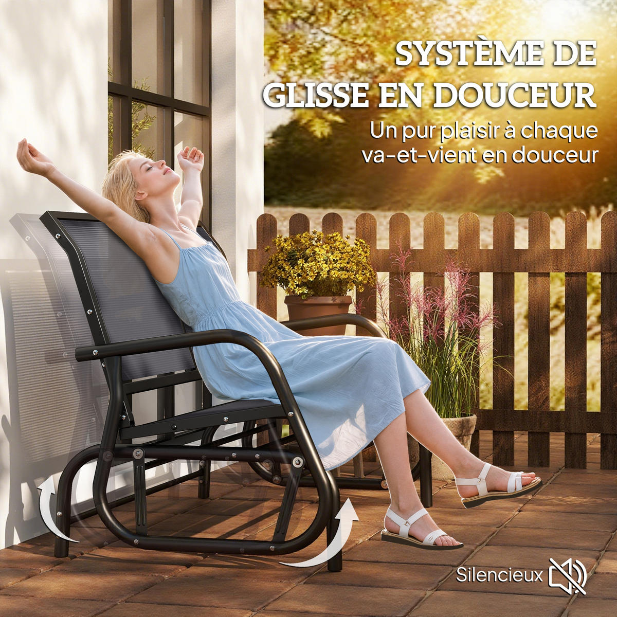 GARTENBANK DE-15233 2-Sitzer mit ergonomischen Armlehnen Grau - Grau, Metall (304.8/215.9/177.8cm) - ComfortXL