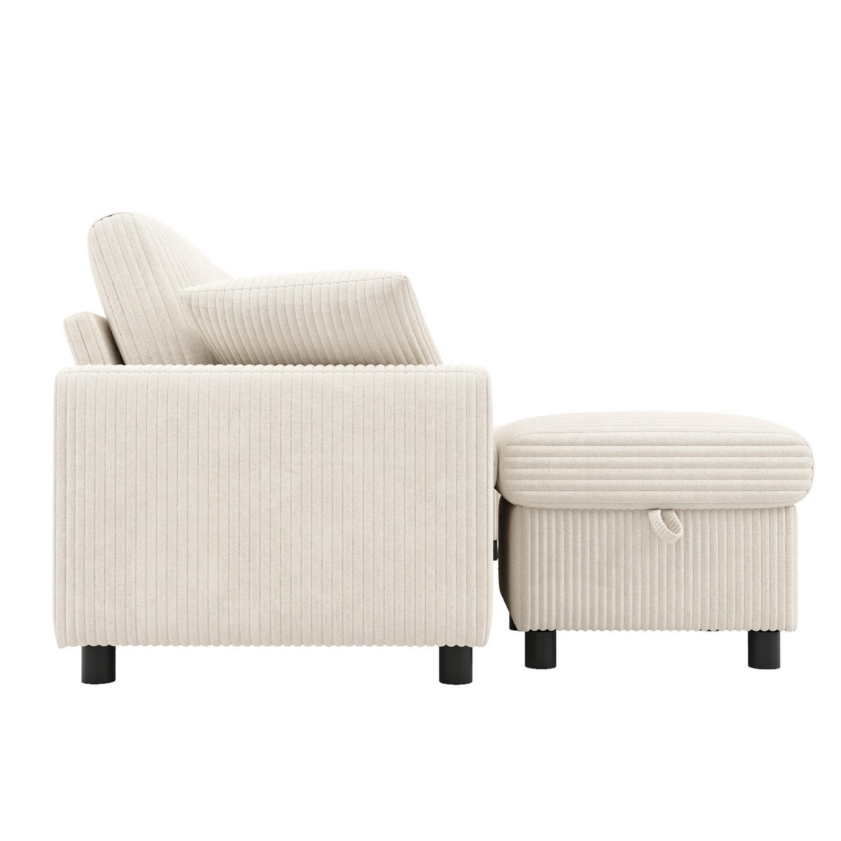 WOHNLANDSCHAFT Corduroy Beige mit 2 Hockern und Tisch mit USB und Type-C-Anschlüssen 315/81/135 cm - Beige, Textil (315/81/135cm) - OKWISH