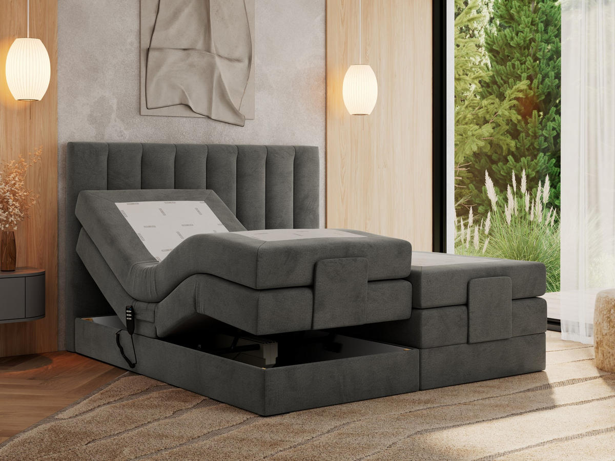 BOXBETT COMFORTO 180/200 - Dunkelgrau Velvet - H3 - Dunkelgrau, Holz/Textil (180/200cm) - MKS