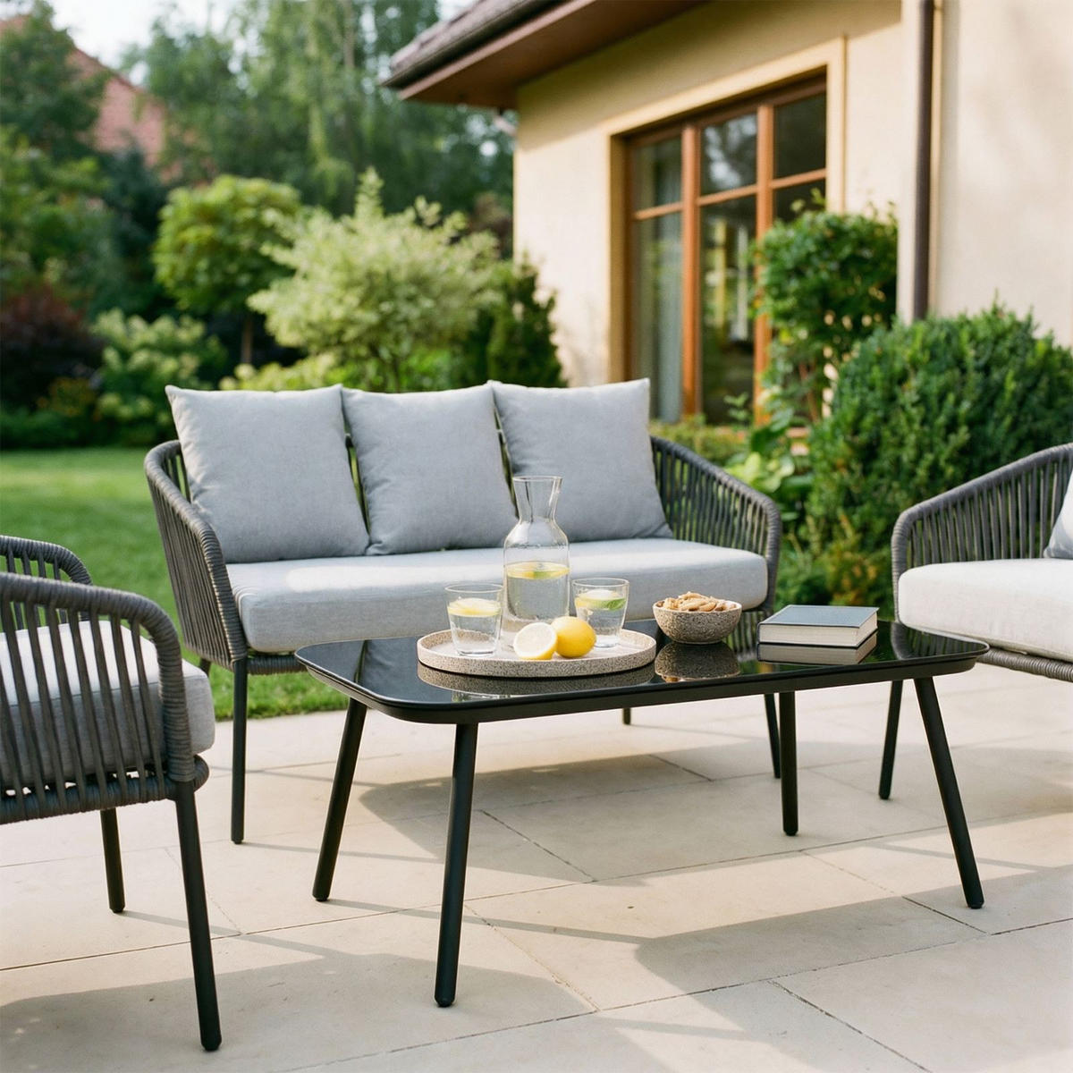 GARTENMÖBEL-SET BENGAL 4ER SET GRAU, SCHWARZ - Schwarz/Grau, Metall - CARO-Möbel