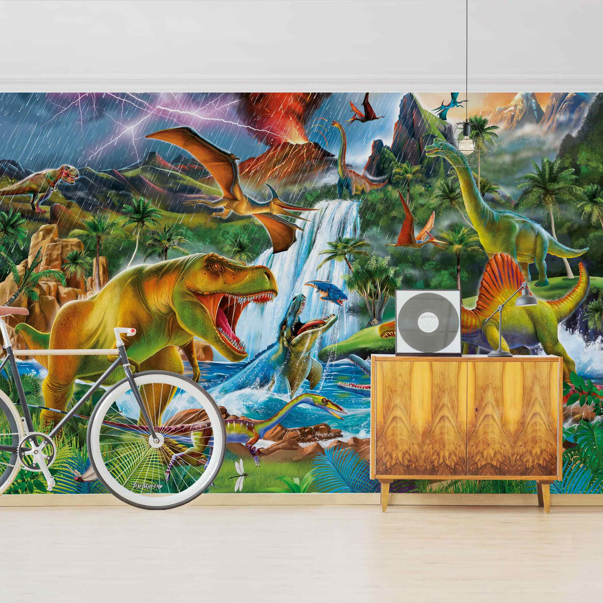 FOTOTAPETE Dinosaurier im Urzeitgewitter 432/290 cm - Multicolor, Papier (432/290cm) - Bilderwelten