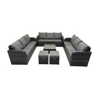 GARTENMÖBELGARNITUR mit KISSEN Polyrattan Dunkelgrau 11-Sitzer - Dunkelgrau/Grau, Glas/Kunststoff - Fimous