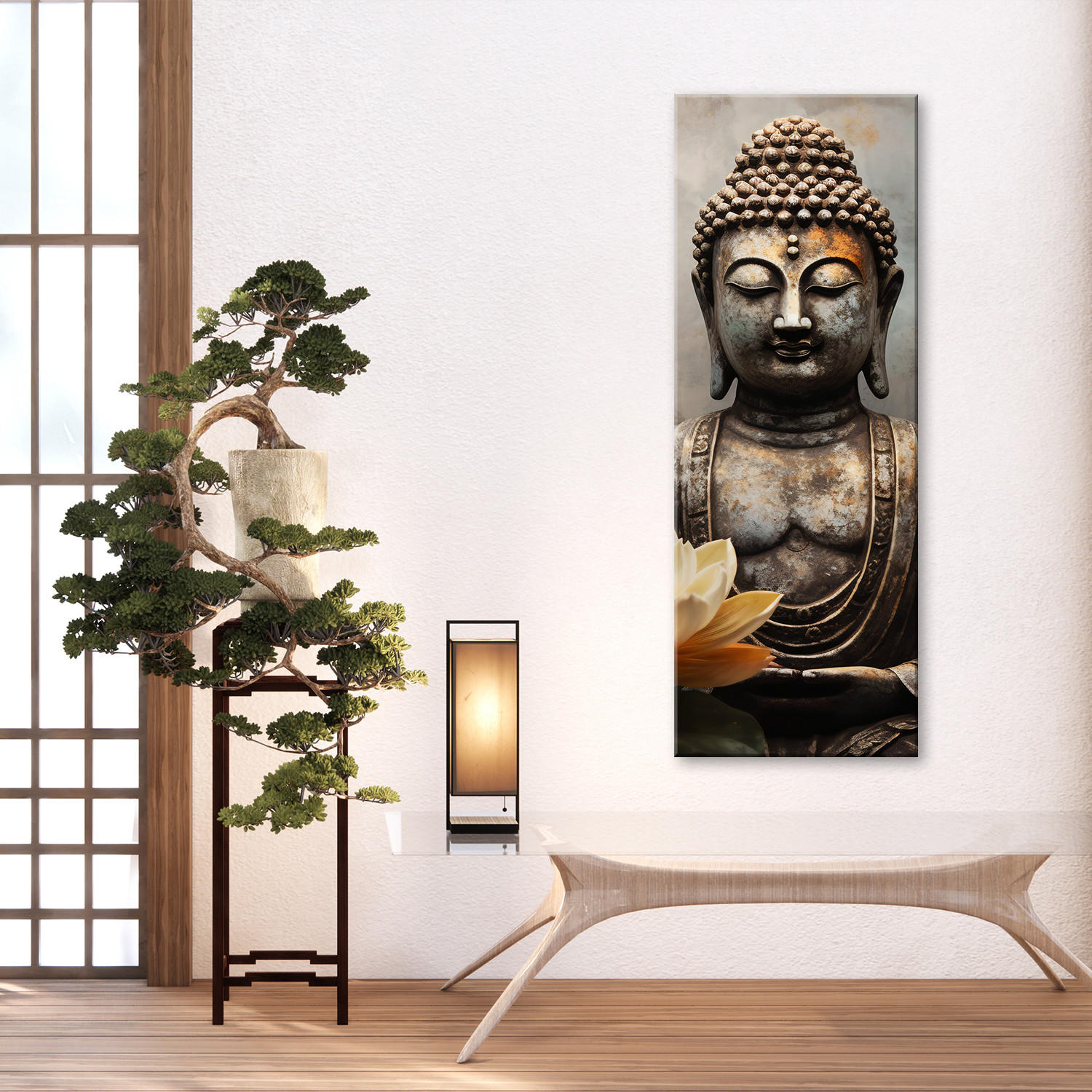WANDBILD meditierender buddha abstrakt - Braun, Textil (30/90cm) - Feeby
