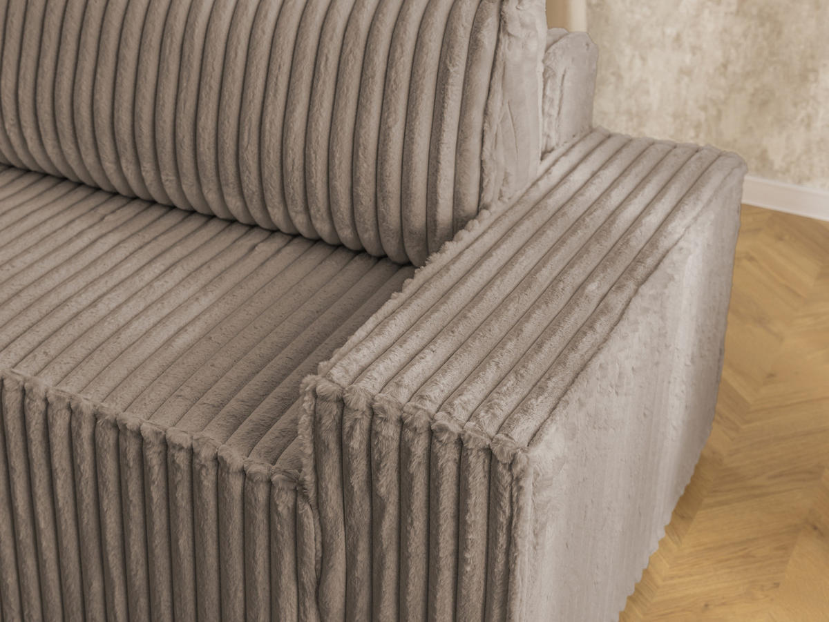 ECKSOFA Rivio mit Schlaffunktion und Bettkasten, Plüschcord Taupe - Taupe/Schwarz, Holz/Kunststoff (149/262cm) - S-Style