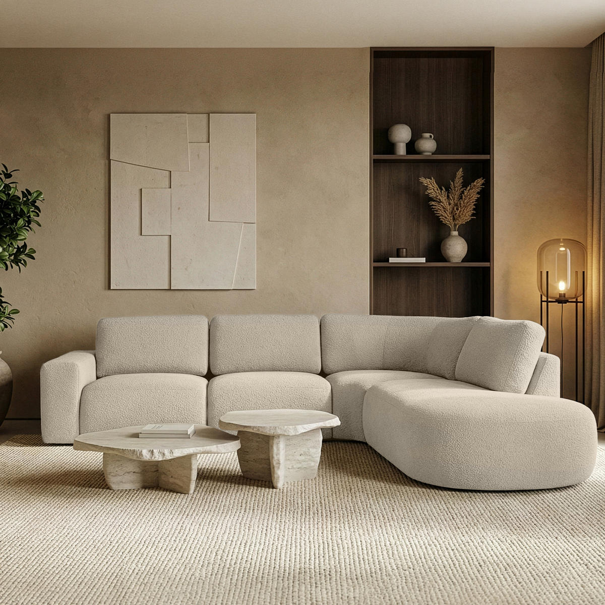 ECKSOFA RECHTS ZUCCO, Hellbeige - Hellbraun, Holz/Holzwerkstoff (304/293cm) - KONSIMO®