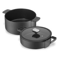 BRÄTERSET b.double, 3-tlg., mit Glasdeckel, Aluminiumguss, Schwarz - Schwarz, Metall (34/26/20cm) - Berndes