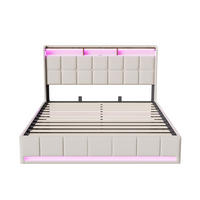 POLSTERBETT 140x200cm Beiges Leinen Bett mit LED und Unterbettaufbewahrung - Beige, Textil (140/200cm) - CASIVA