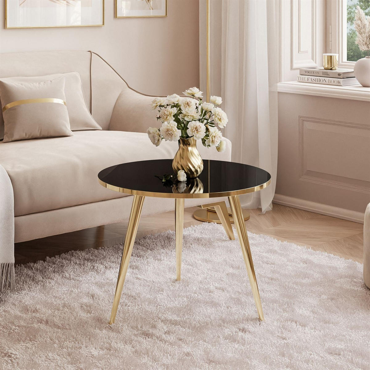 COUCHTISCH SOLEIL GOLD Schwarz Hochglanz, 50cm - Schwarz, Holzwerkstoff (50/50/47cm) - Lookway