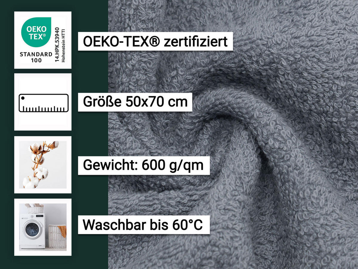 BADEMATTE, 2er-Set, 50x70 cm, 100% Baumwolle - Grau, Textil (50/70cm) - Zollner